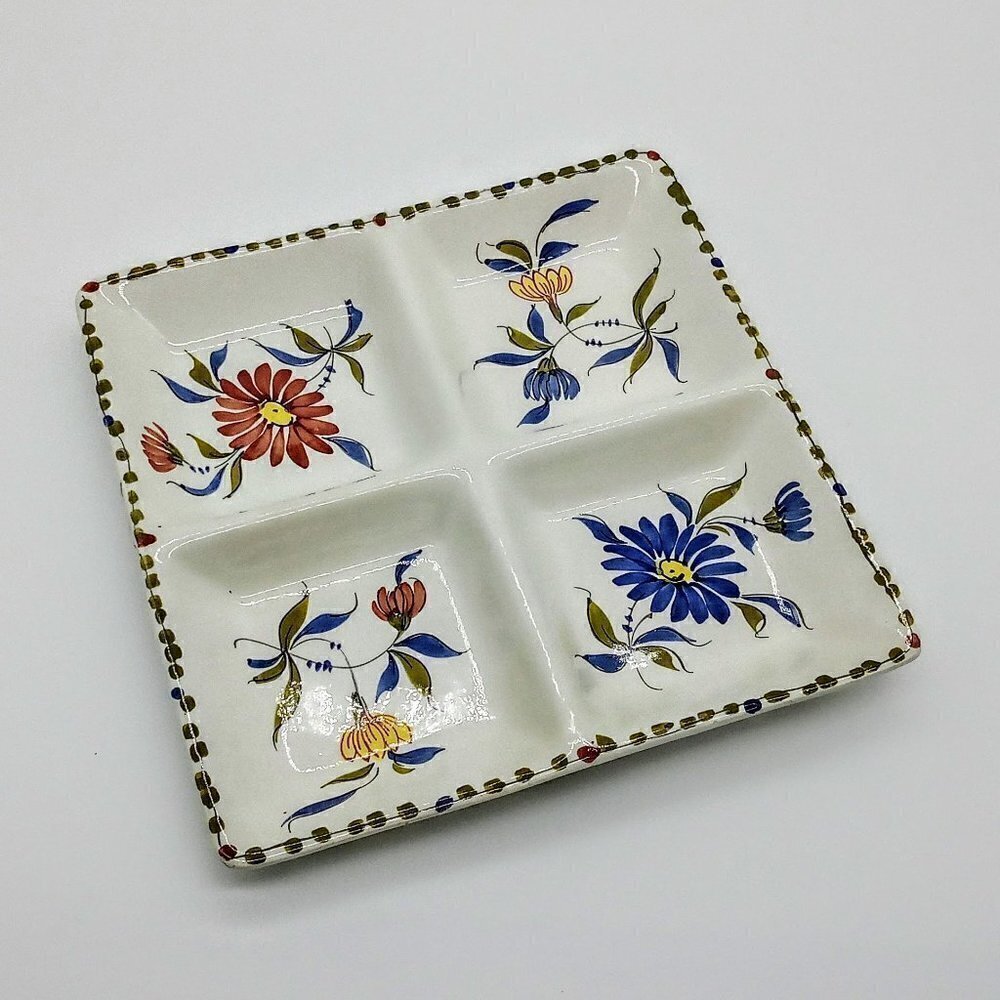 Hand-Painted Italian Floral Ceramic Divided Dish